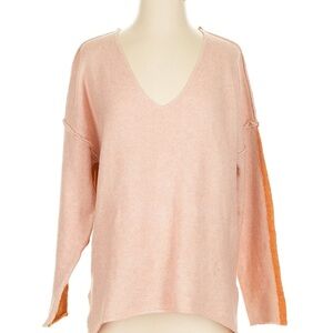 Pinch V-Neck Sweater in Soft Pink with Orange Details